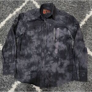 Rebel Spirit Shirt Mens Large Brown Embroidered King Of King Rivets Flip Cuff M